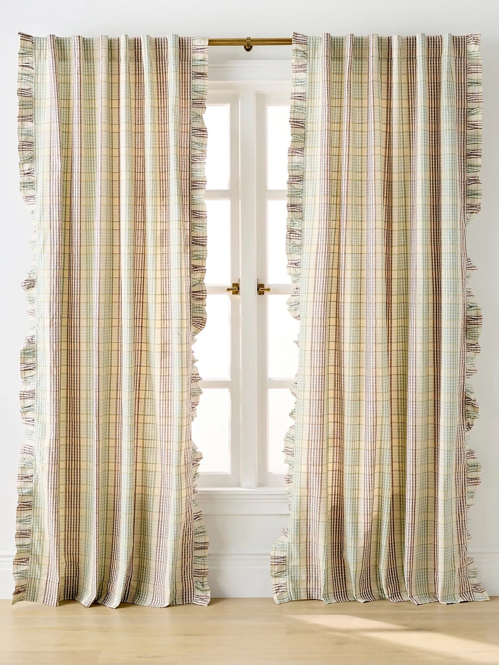 Anthropologie Tucker Plaid Ruffle Edge Cotton Curtain